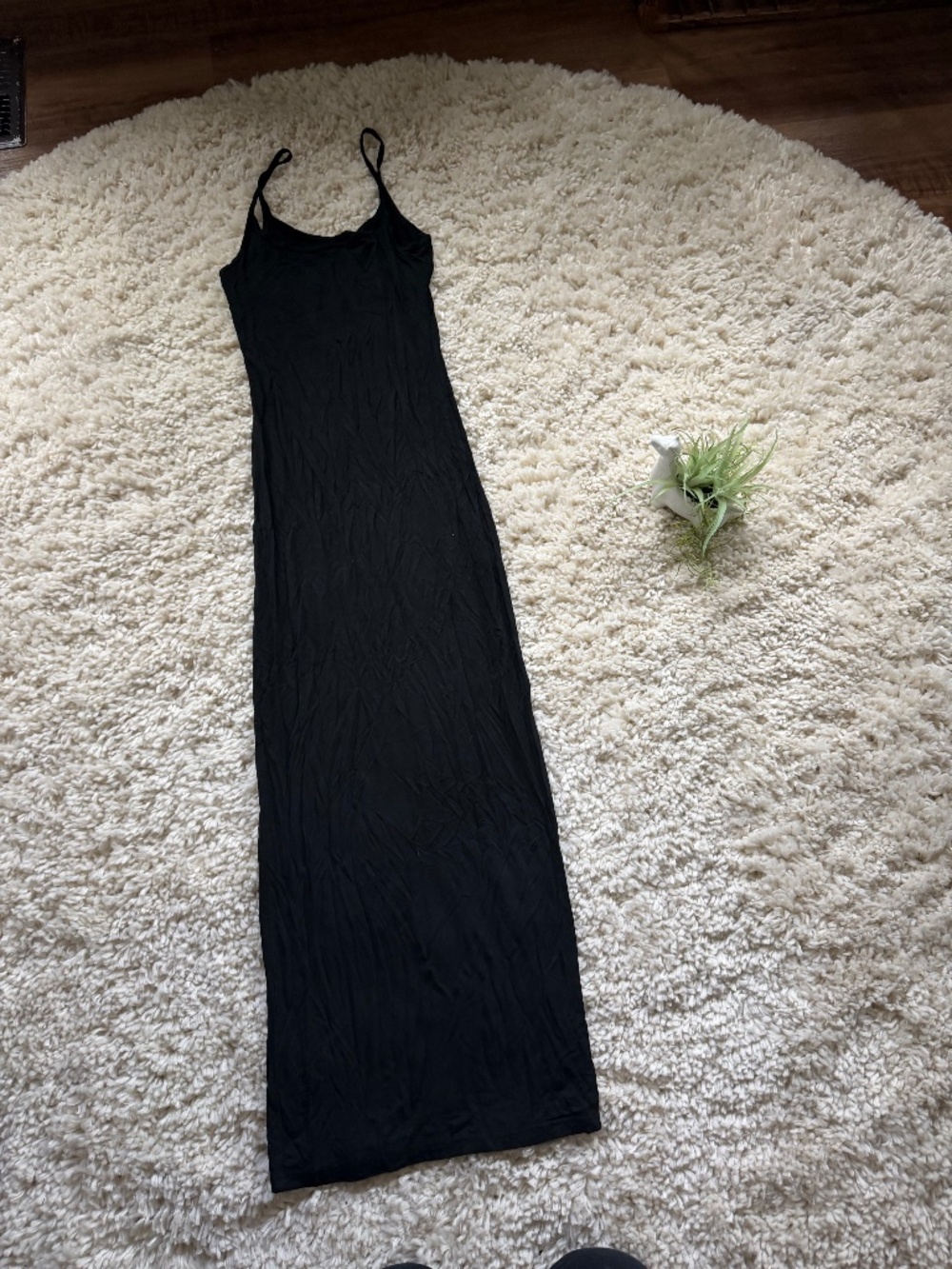 Minimal Sleek Black Maxi Slip Dress with Adjustable Spaghetti Straps maxi slip d